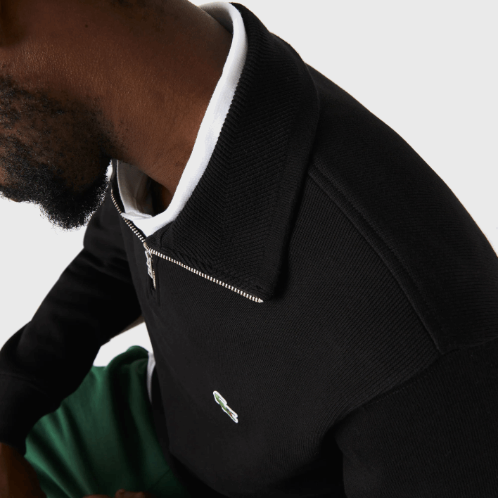 Lacoste Zippered Stand-Up Collar Cotton Sweatshirt 646T952 Black 031 Men