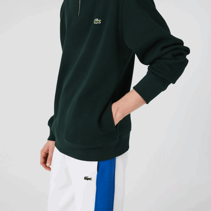 Lacoste Zippered Stand-Up Collar Cotton Sweatshirt 646T953 Green YZP Men