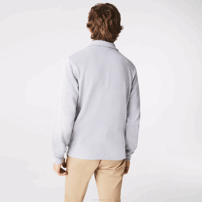 Lacoste Zippered Stand-Up Collar Cotton Sweatshirt 646T954 Grey Chine CCA Men