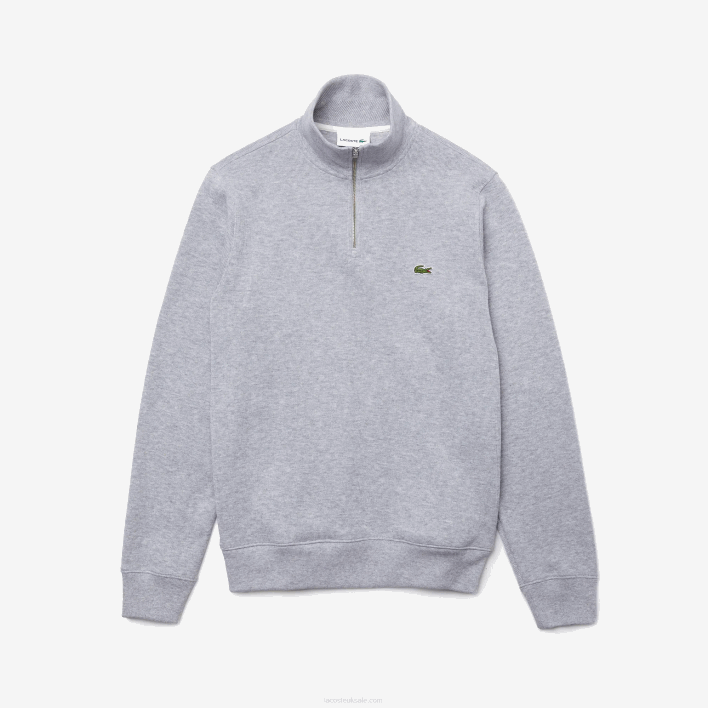 Lacoste Zippered Stand-Up Collar Cotton Sweatshirt 646T954 Grey Chine CCA Men