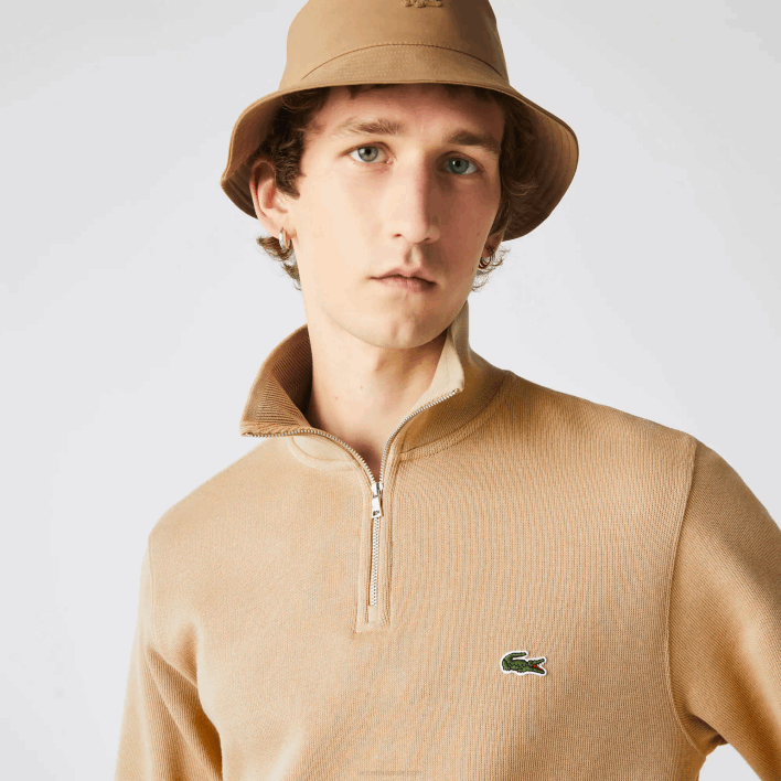 Lacoste Zippered Stand-Up Collar Cotton Sweatshirt 646T957 Beige 02S Men