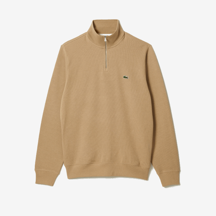 Lacoste Zippered Stand-Up Collar Cotton Sweatshirt 646T957 Beige 02S Men