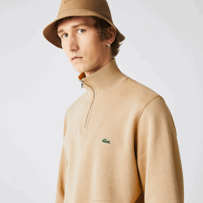 Lacoste Zippered Stand-Up Collar Cotton Sweatshirt 646T957 Beige 02S Men