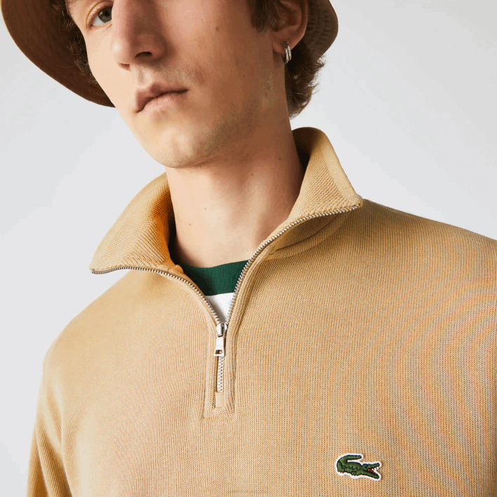 Lacoste Zippered Stand-Up Collar Cotton Sweatshirt 646T957 Beige 02S Men