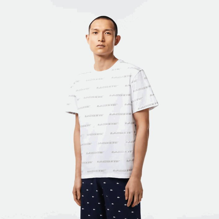 Lacoste Cotton Jersey Logo Print T-Shirt 646T502 White Khaki Green GY8 Men