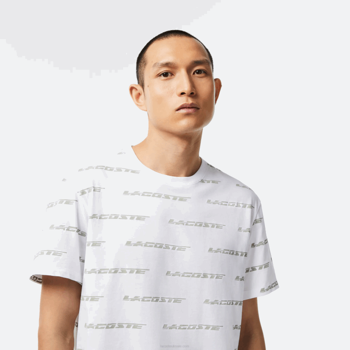 Lacoste Cotton Jersey Logo Print T-Shirt 646T502 White Khaki Green GY8 Men