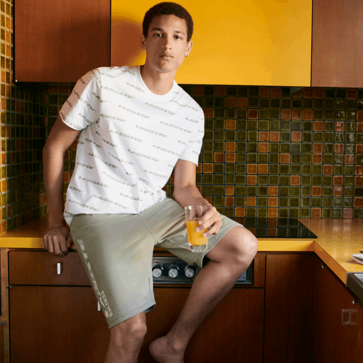 Lacoste Cotton Jersey Logo Print T-Shirt 646T502 White Khaki Green GY8 Men