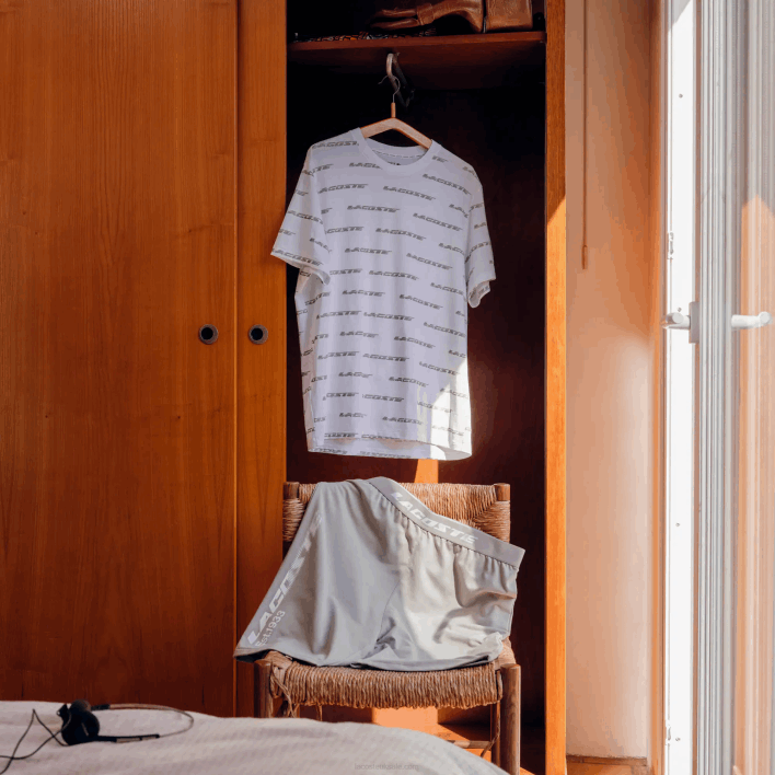 Lacoste Cotton Jersey Logo Print T-Shirt 646T502 White Khaki Green GY8 Men