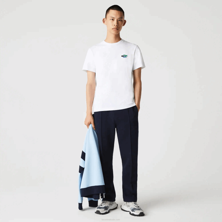 Lacoste Crew Neck Colored Crocodiles Organic Cotton T-shirt 646T919 White 001 Men