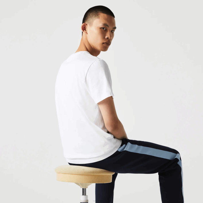 Lacoste Crew Neck Colored Crocodiles Organic Cotton T-shirt 646T919 White 001 Men