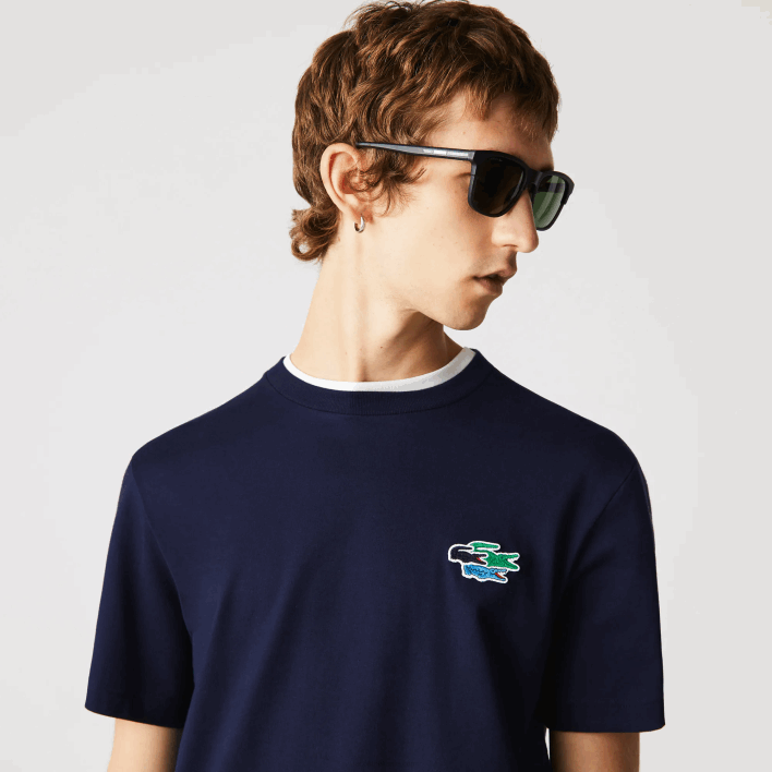 Lacoste Crew Neck Colored Crocodiles Organic Cotton T-shirt 646T920 Navy Blue 166 Men