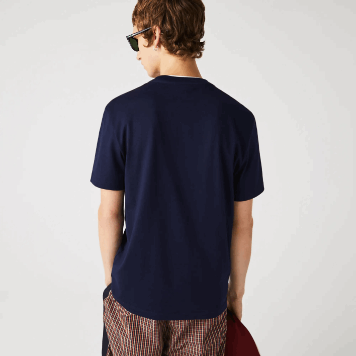 Lacoste Crew Neck Colored Crocodiles Organic Cotton T-shirt 646T920 Navy Blue 166 Men