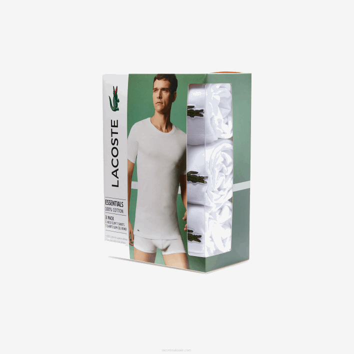Lacoste Crew Neck Cotton T-Shirt 3-Pack 646T1350 White 001 Men