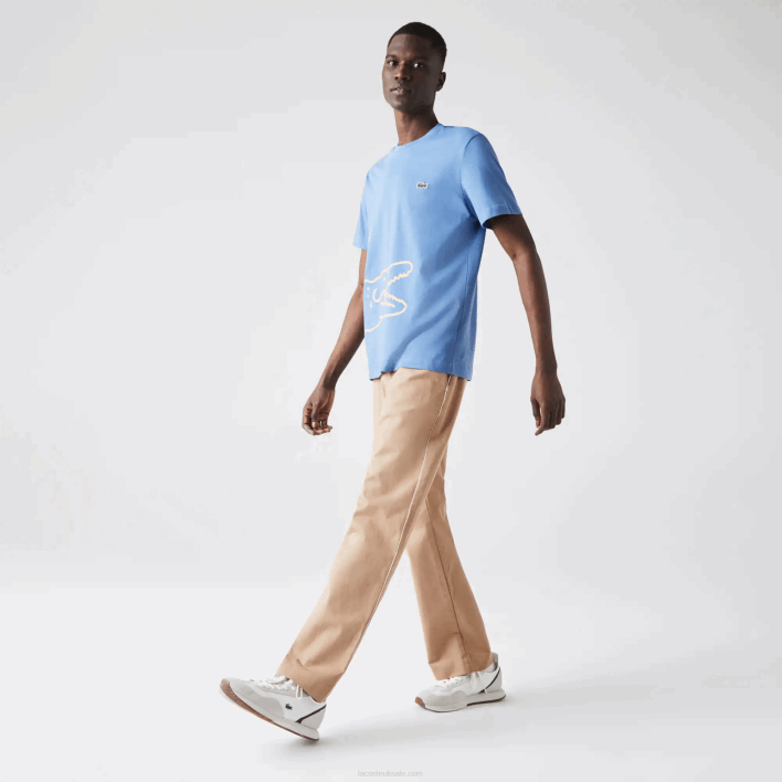 Lacoste Crew Neck Crocodile Print Organic Cotton T-shirt 646T903 Blue 776 Men