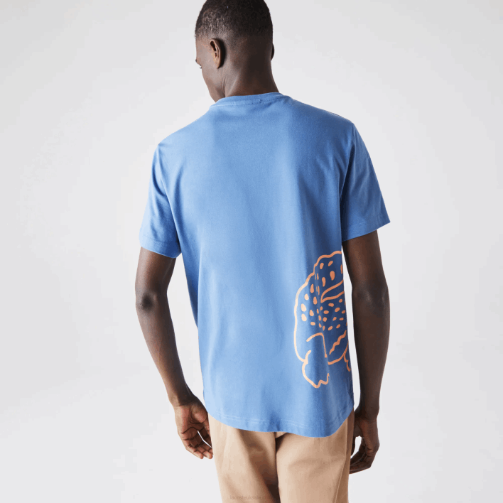 Lacoste Crew Neck Crocodile Print Organic Cotton T-shirt 646T903 Blue 776 Men