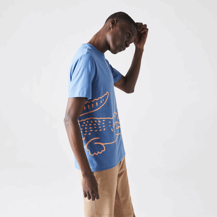 Lacoste Crew Neck Crocodile Print Organic Cotton T-shirt 646T903 Blue 776 Men