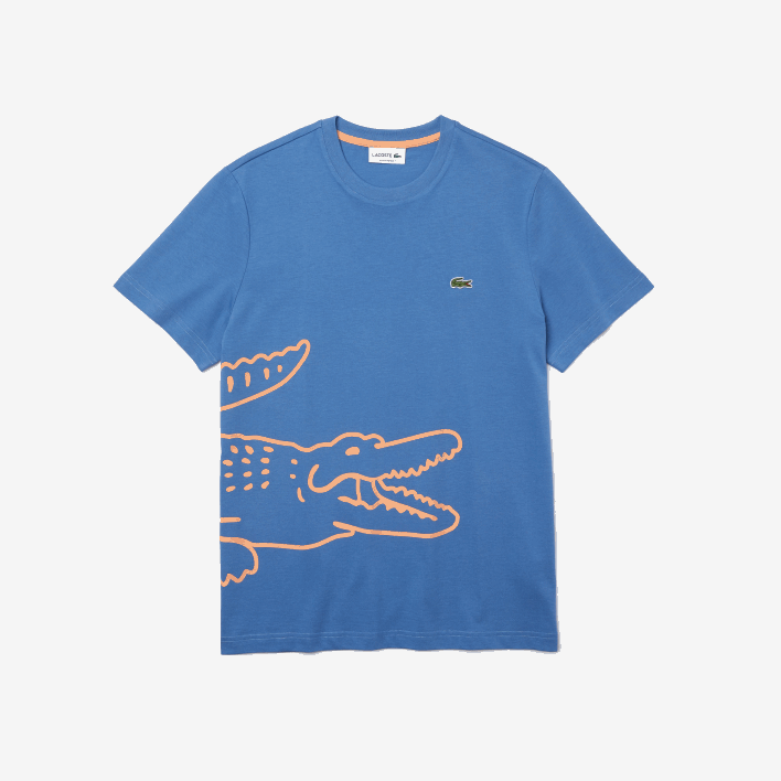 Lacoste Crew Neck Crocodile Print Organic Cotton T-shirt 646T903 Blue 776 Men