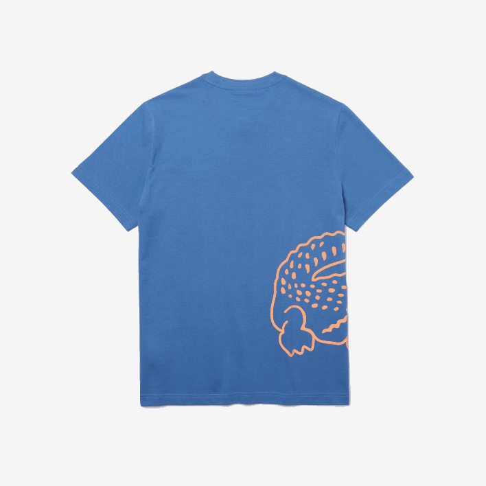 Lacoste Crew Neck Crocodile Print Organic Cotton T-shirt 646T903 Blue 776 Men
