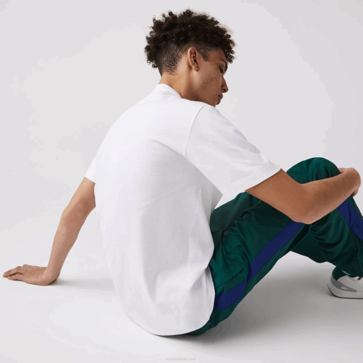 Lacoste Crew Neck Pennants L Badge Cotton T-Shirt 646T914 White 001 Men