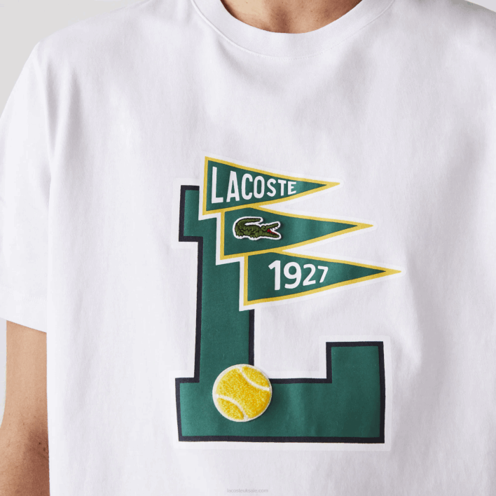 Lacoste Crew Neck Pennants L Badge Cotton T-Shirt 646T914 White 001 Men
