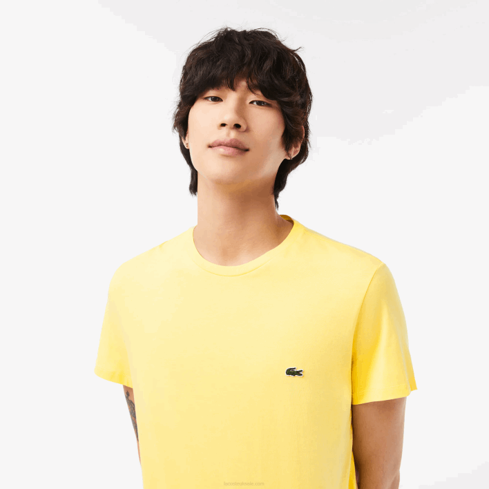 Lacoste Crew Neck Pima Cotton Jersey T-Shirt 646T55 Yellow 107 Men