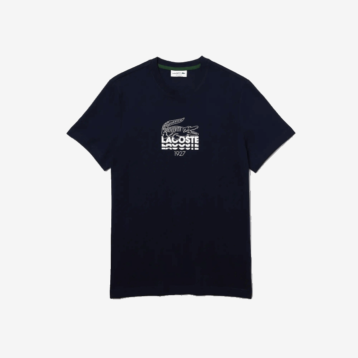 Lacoste Crocodile Branding Crew Neck Cotton T-Shirt 646T1580 Navy Blue 166 Men