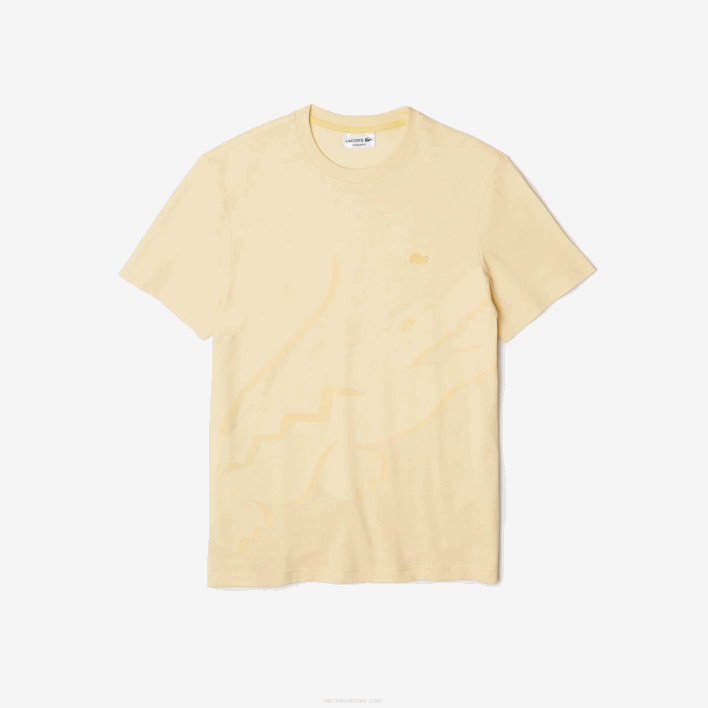 Lacoste Crocodile Print Crew Neck Stretch Organic Cotton T-Shirt 646T636 Yellow HBZ Men