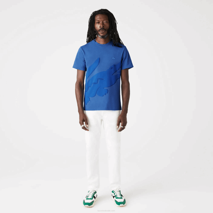 Lacoste Crocodile Print Crew Neck Stretch Organic Cotton T-Shirt 646T639 Blue Chine HG3 Men