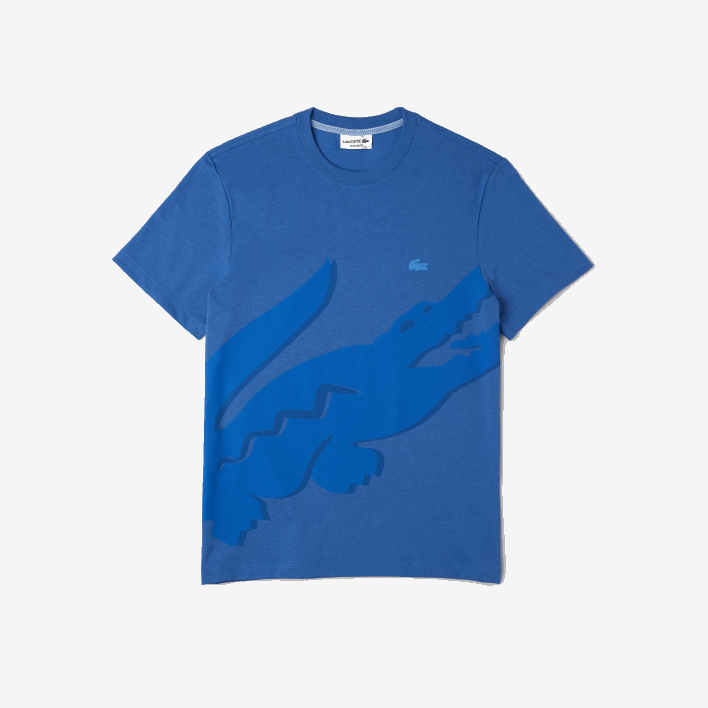 Lacoste Crocodile Print Crew Neck Stretch Organic Cotton T-Shirt 646T639 Blue Chine HG3 Men