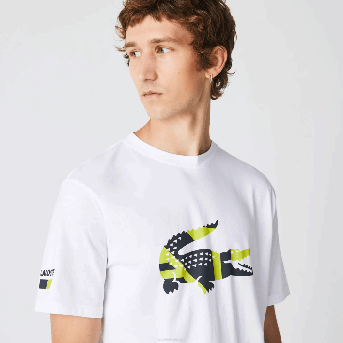 Lacoste Graphic Print Cotton Jersey T-Shirt 646T1628 White 001 Men