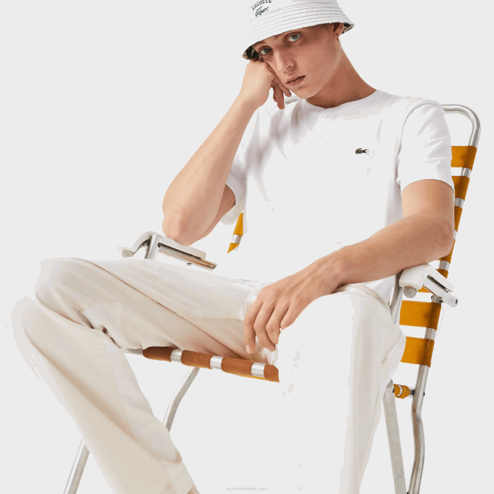 Lacoste Henley Neck Pima Cotton Jersey T-Shirt 646T589 White 001 Men