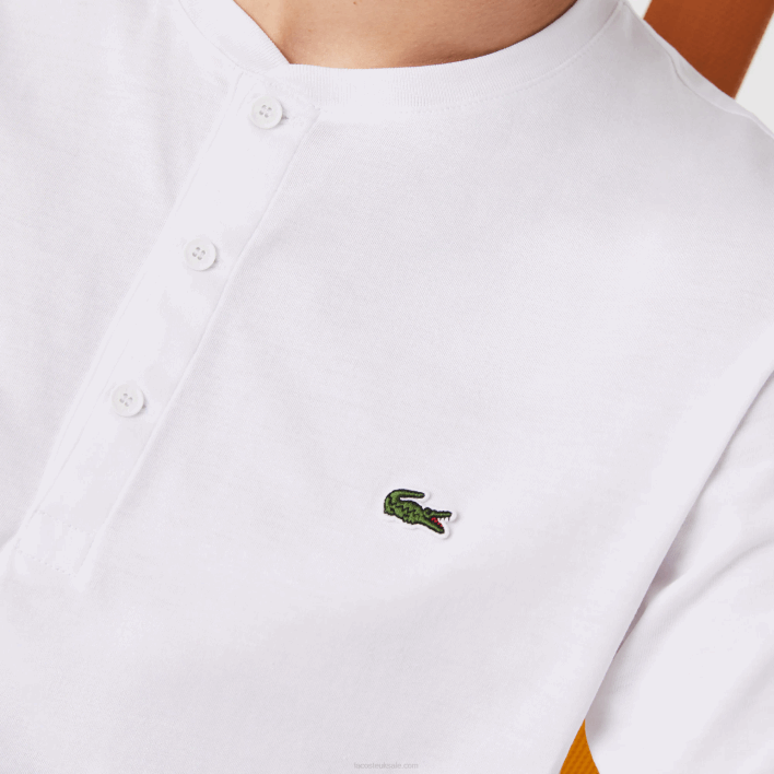 Lacoste Henley Neck Pima Cotton Jersey T-Shirt 646T589 White 001 Men