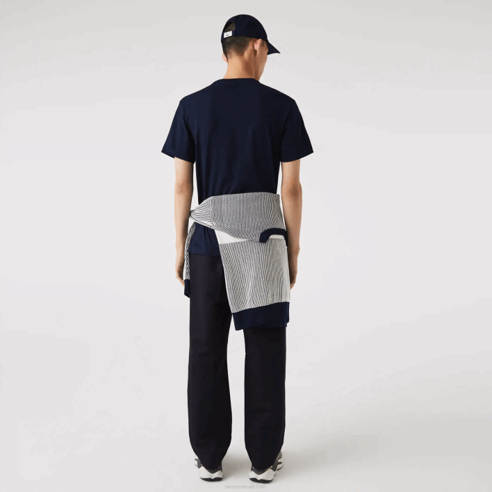 Lacoste Heritage Crocodile Badge Crew Neck Cotton T-Shirt 646T911 Navy Blue 166 Men