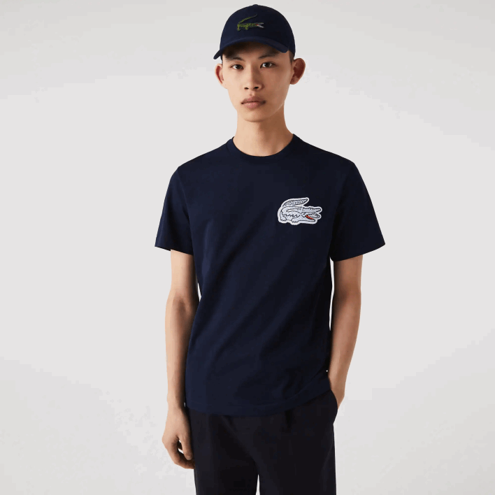 Lacoste Heritage Crocodile Badge Crew Neck Cotton T-Shirt 646T911 Navy Blue 166 Men
