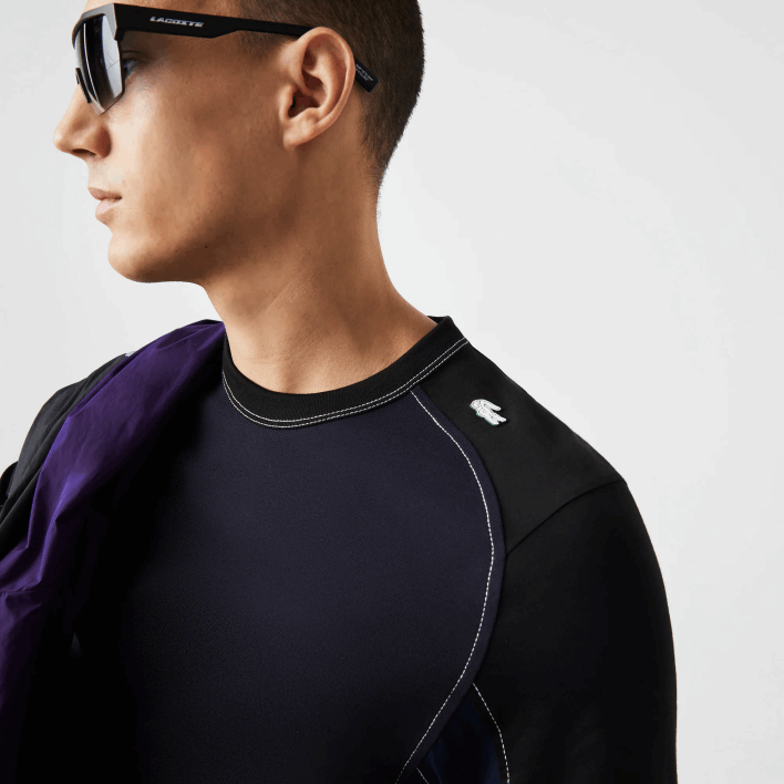 Lacoste Heritage Regular Fit Color-Block Stretch Pique T-Shirt 646T820 Navy Blue Black 7W4 Men