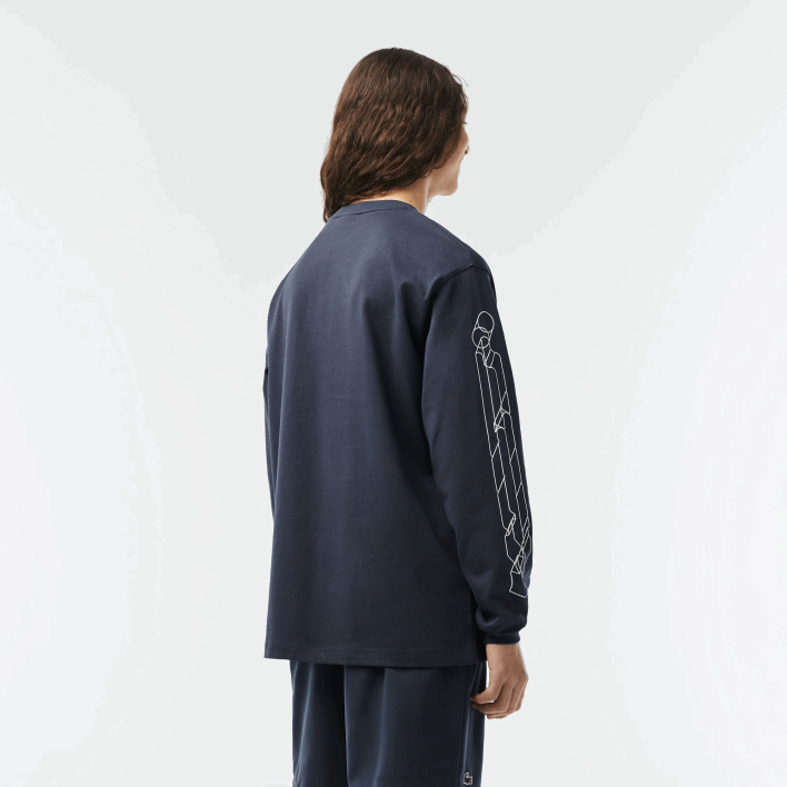 Lacoste Loose Fit Cotton Jersey Long Sleeve T-Shirt 646T176 Blue KXE Men