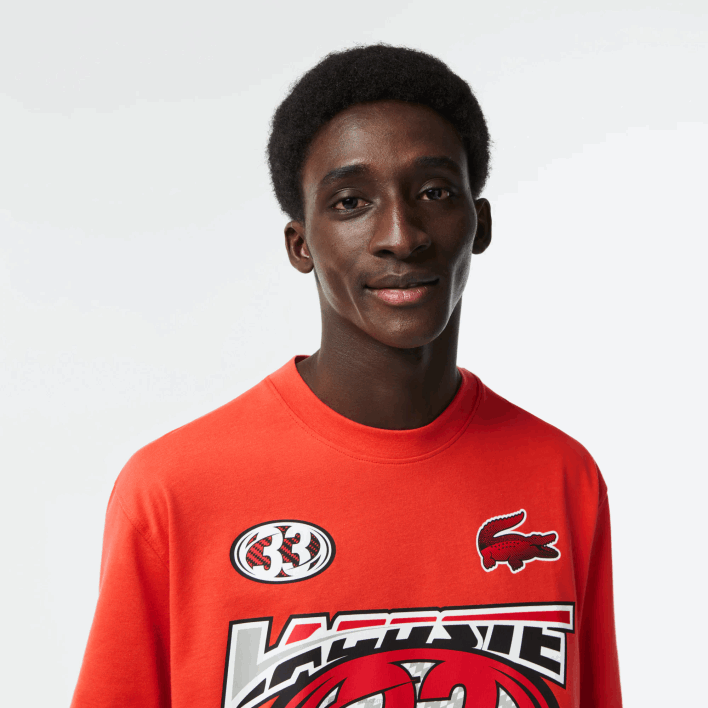 Lacoste Loose Fit Cotton Jersey Print T-Shirt 646T145 Orange 02K Men