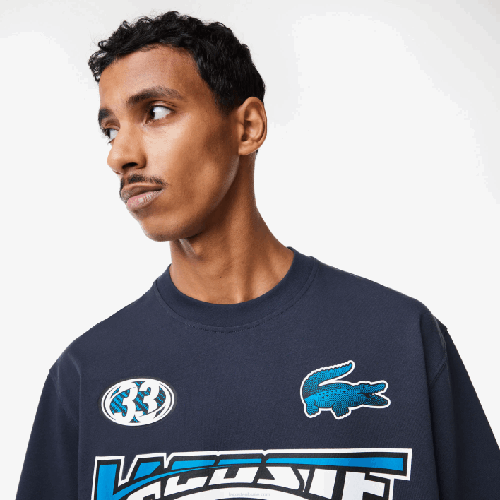 Lacoste Loose Fit Cotton Jersey Print T-Shirt 646T146 Blue KXE Men