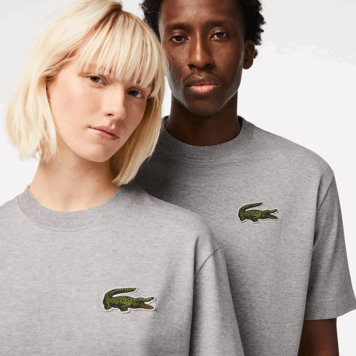 Lacoste Loose Fit Large Crocodile Organic Cotton T-Shirt 646T74 Grey Chine CCA Men
