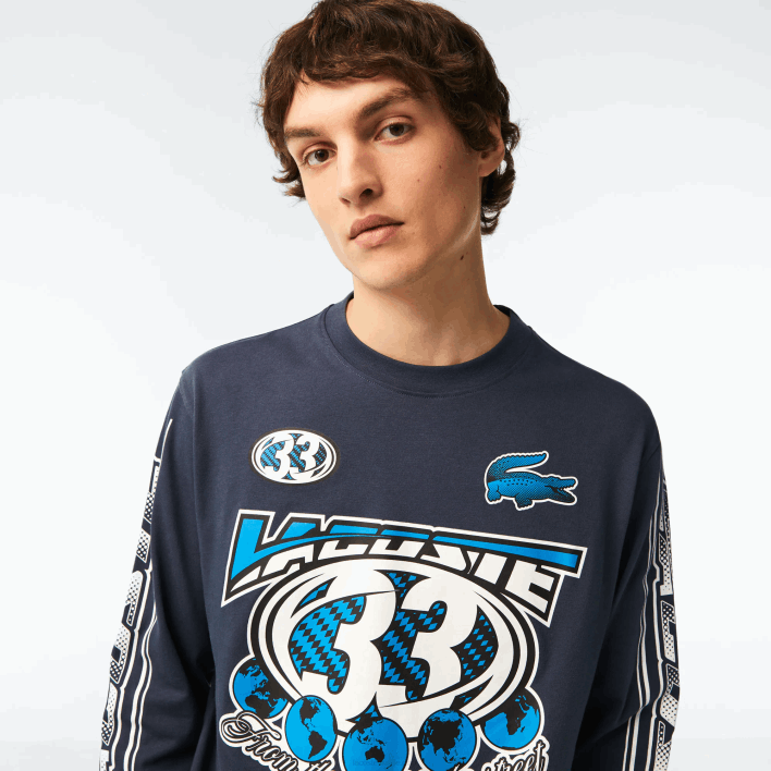 Lacoste Loose Fit Long Sleeve Printed T-Shirt 646T148 Blue XIE Men