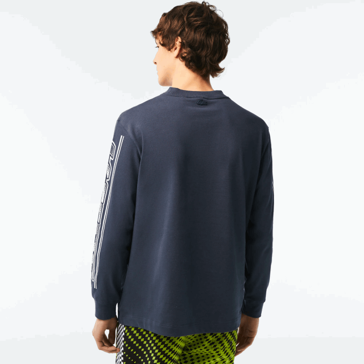 Lacoste Loose Fit Long Sleeve Printed T-Shirt 646T148 Blue XIE Men