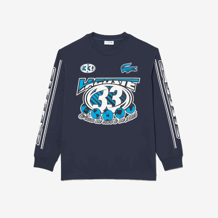 Lacoste Loose Fit Long Sleeve Printed T-Shirt 646T148 Blue XIE Men