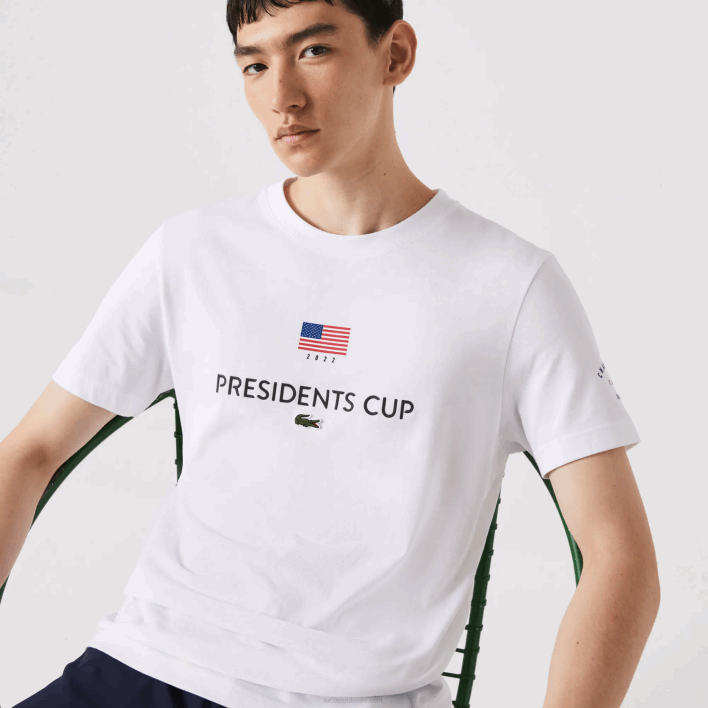 Lacoste Presidents Cup SPORT American Flag T-Shirt 646T861 White 001 Men