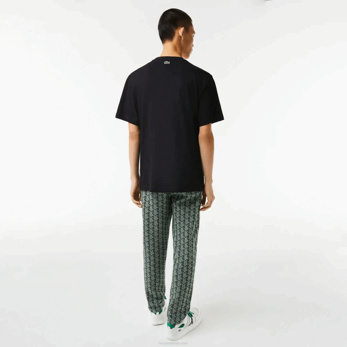 Lacoste Regular Fit Branded Monogram Print T-Shirt 646T578 Black 031 Men