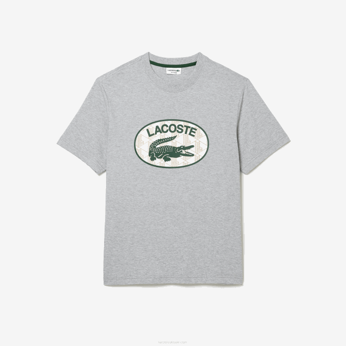 Lacoste Regular Fit Branded Monogram Print T-Shirt 646T579 Grey Chine CCA Men