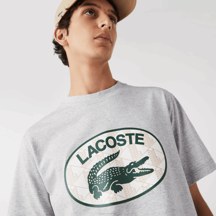 Lacoste Regular Fit Branded Monogram Print T-Shirt 646T579 Grey Chine CCA Men