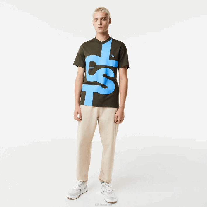 Lacoste Regular Fit Contrast Lettering Cotton T-Shirt 646T567 Khaki Green S7T Men