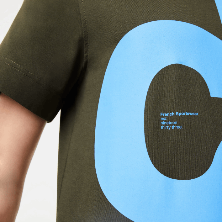 Lacoste Regular Fit Contrast Lettering Cotton T-Shirt 646T567 Khaki Green S7T Men