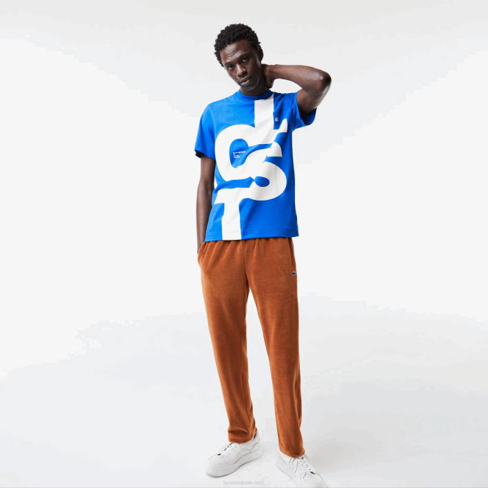 Lacoste Regular Fit Contrast Lettering Cotton T-Shirt 646T568 Blue K1Q Men