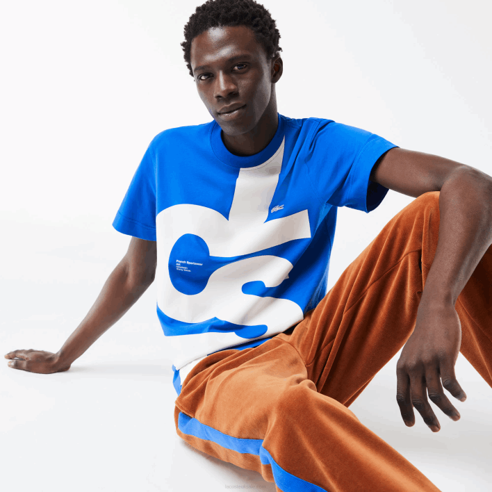 Lacoste Regular Fit Contrast Lettering Cotton T-Shirt 646T568 Blue K1Q Men